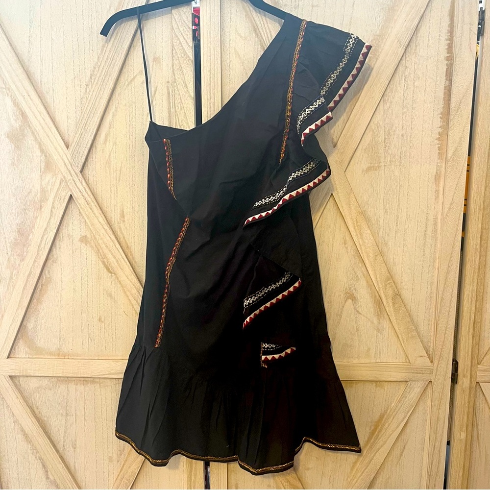 LOVESHACKFANCY NWT one shoulder dress - black, embellishments & beading. Size 8